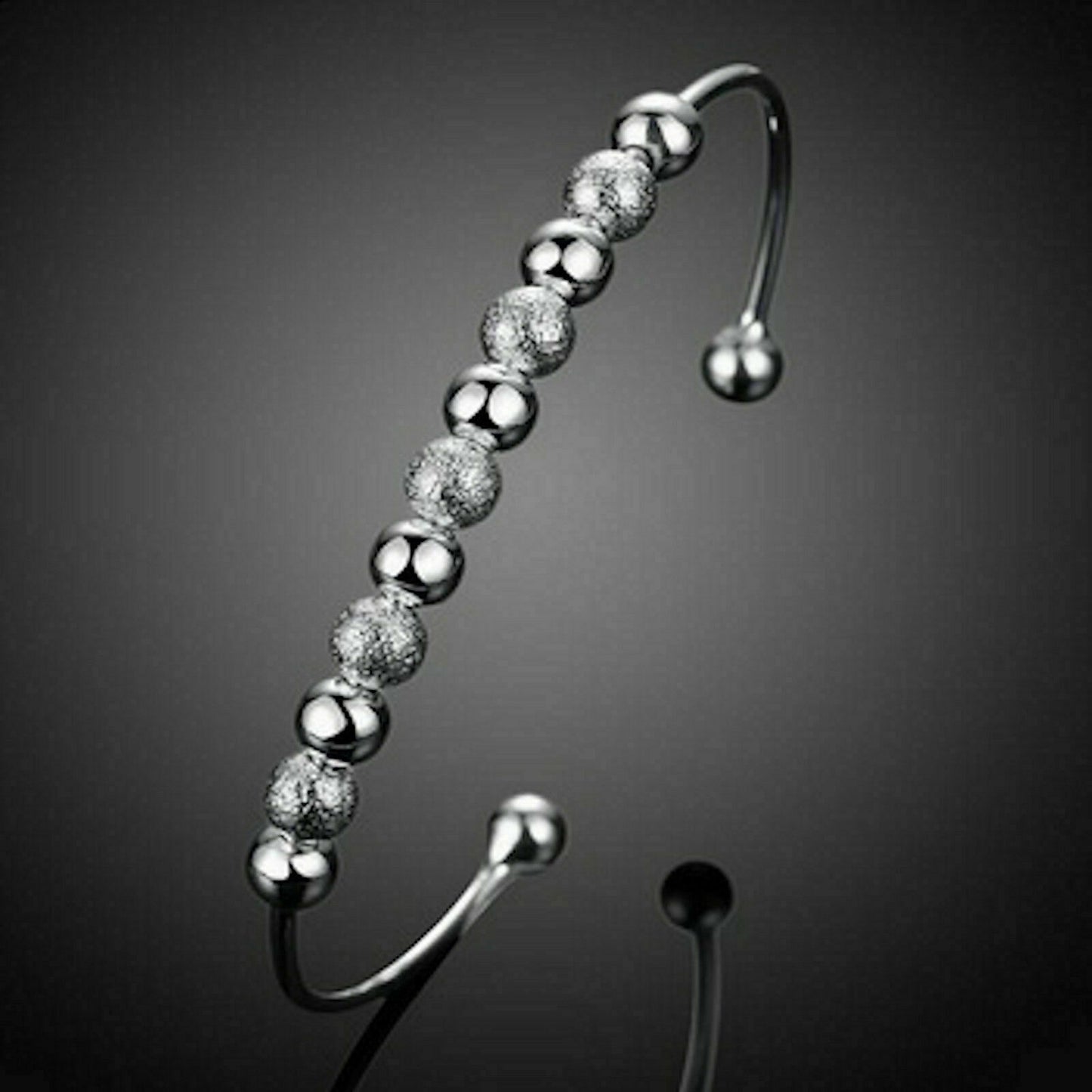 Women Fashion Lover Unique Retro 925 Sterling Silver Plated Beads Cuff Bracelet