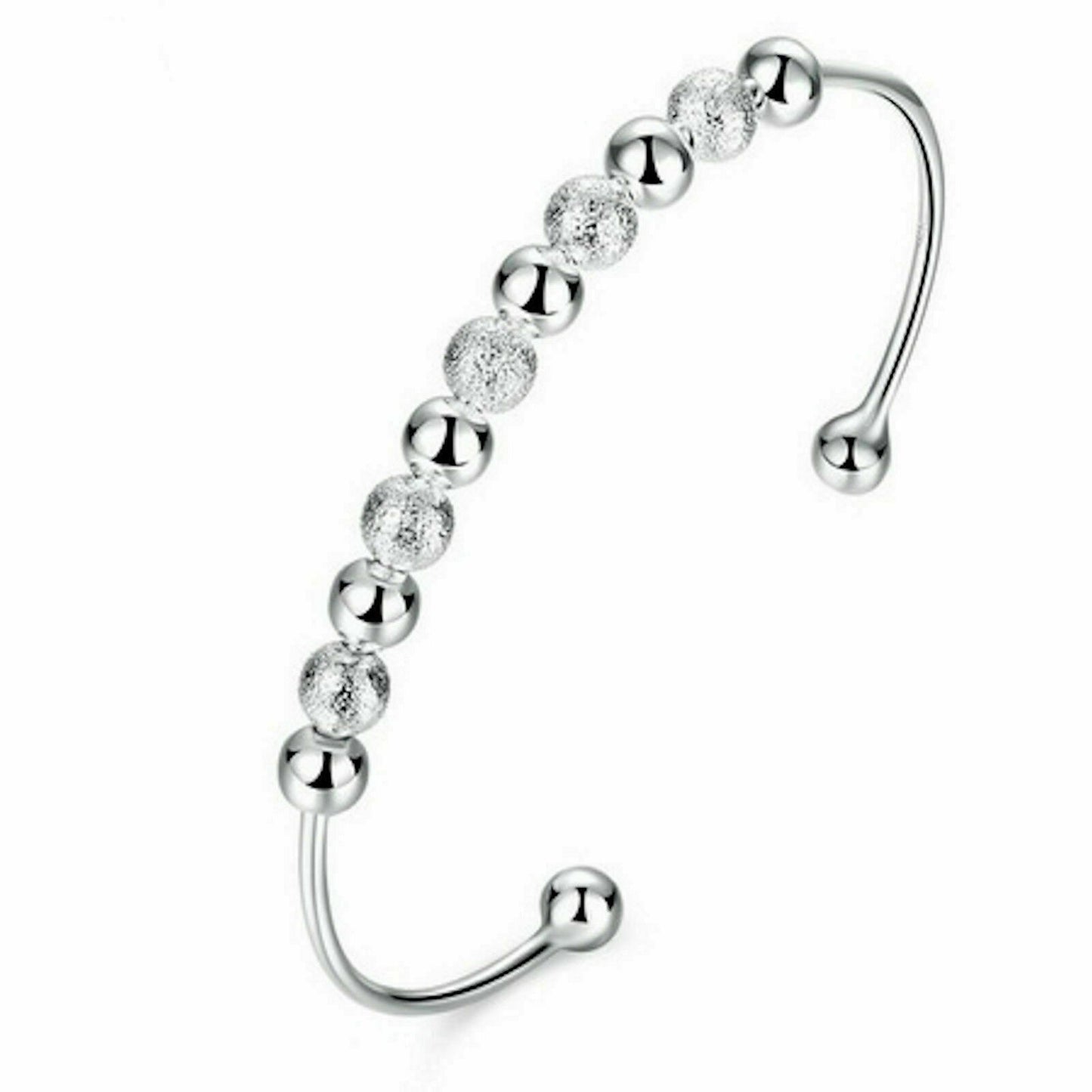 Women Fashion Lover Unique Retro 925 Sterling Silver Plated Beads Cuff Bracelet