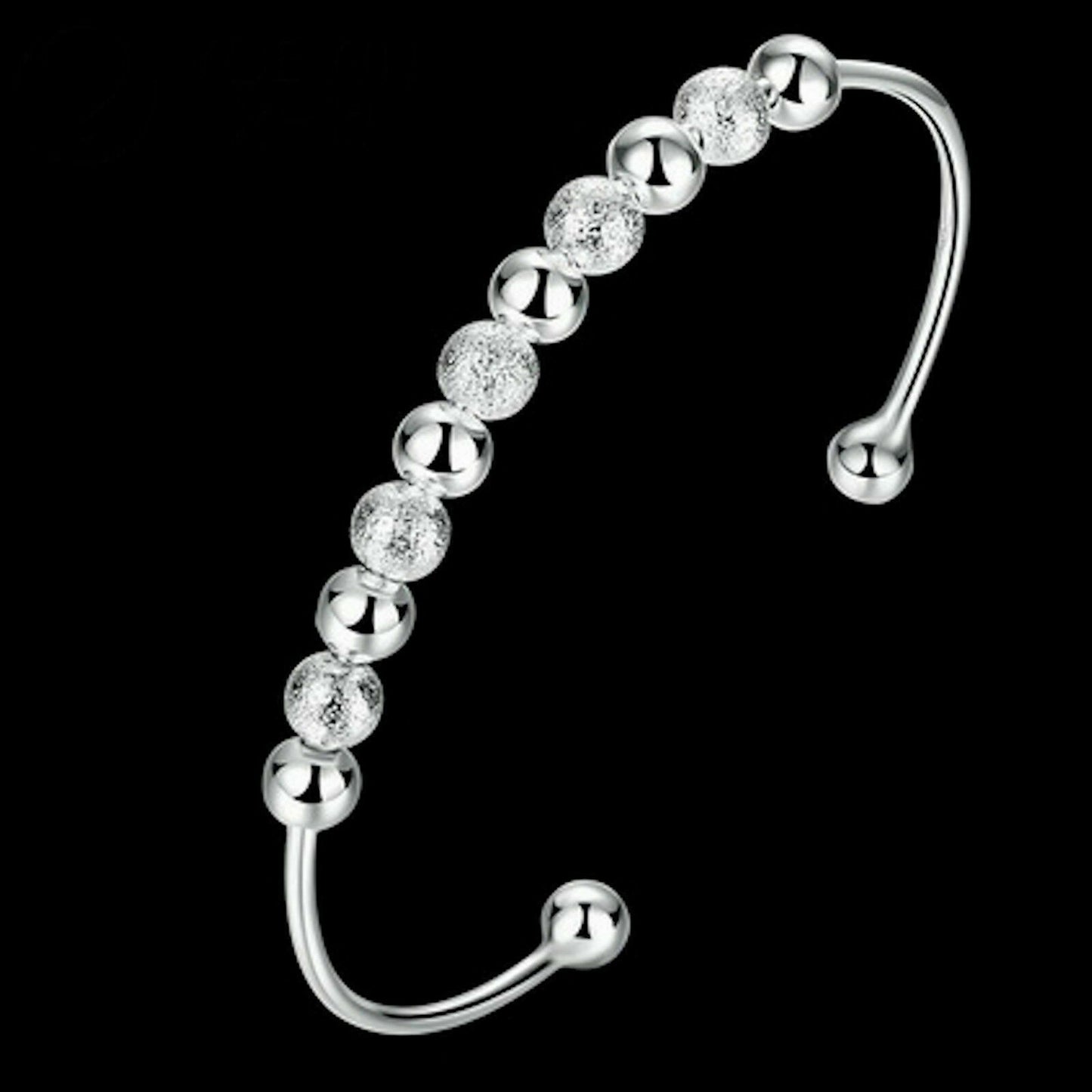 Women Fashion Lover Unique Retro 925 Sterling Silver Plated Beads Cuff Bracelet