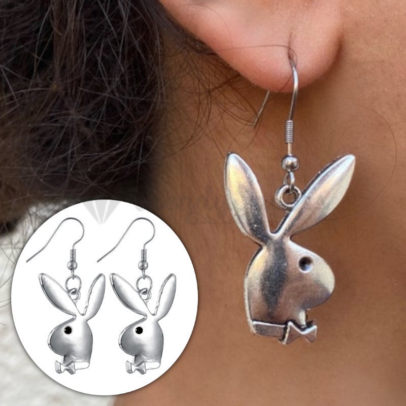 18ct Gold Plated Silver Tone Bunny Brushed Rabbit Head Shaped Drop Stud Earrings