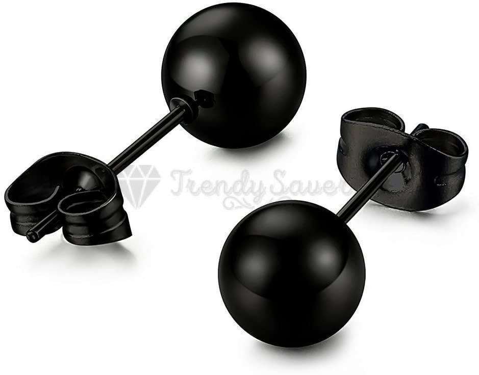 7MM Hypoallergenic Polish Round Black Cartilage Helix Ball Stud Earrings Unisex