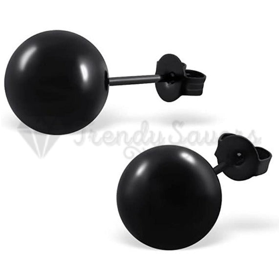 8MM Hypoallergenic Black Polish Finish Ball Studs Earrings 316L Surgical Steel
