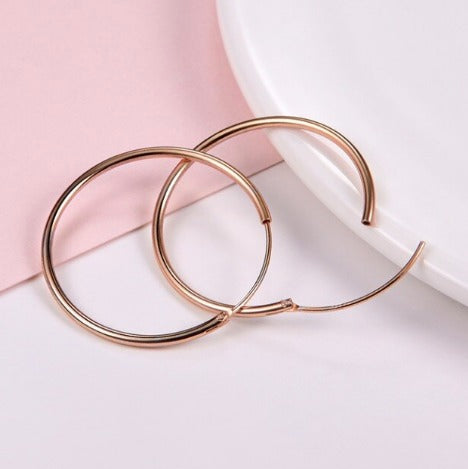 2.5CM Simple Genuine Real 925 Sterling Silver Rose Gold Big Tiny Hoop Earrings