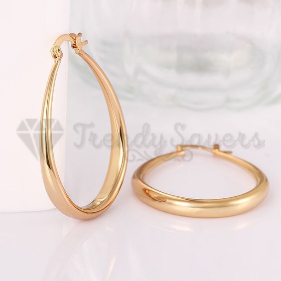 Minimalist Large Hollow Hinged Creole Hoop Gold Filled Oval Dangle Drop Earrings