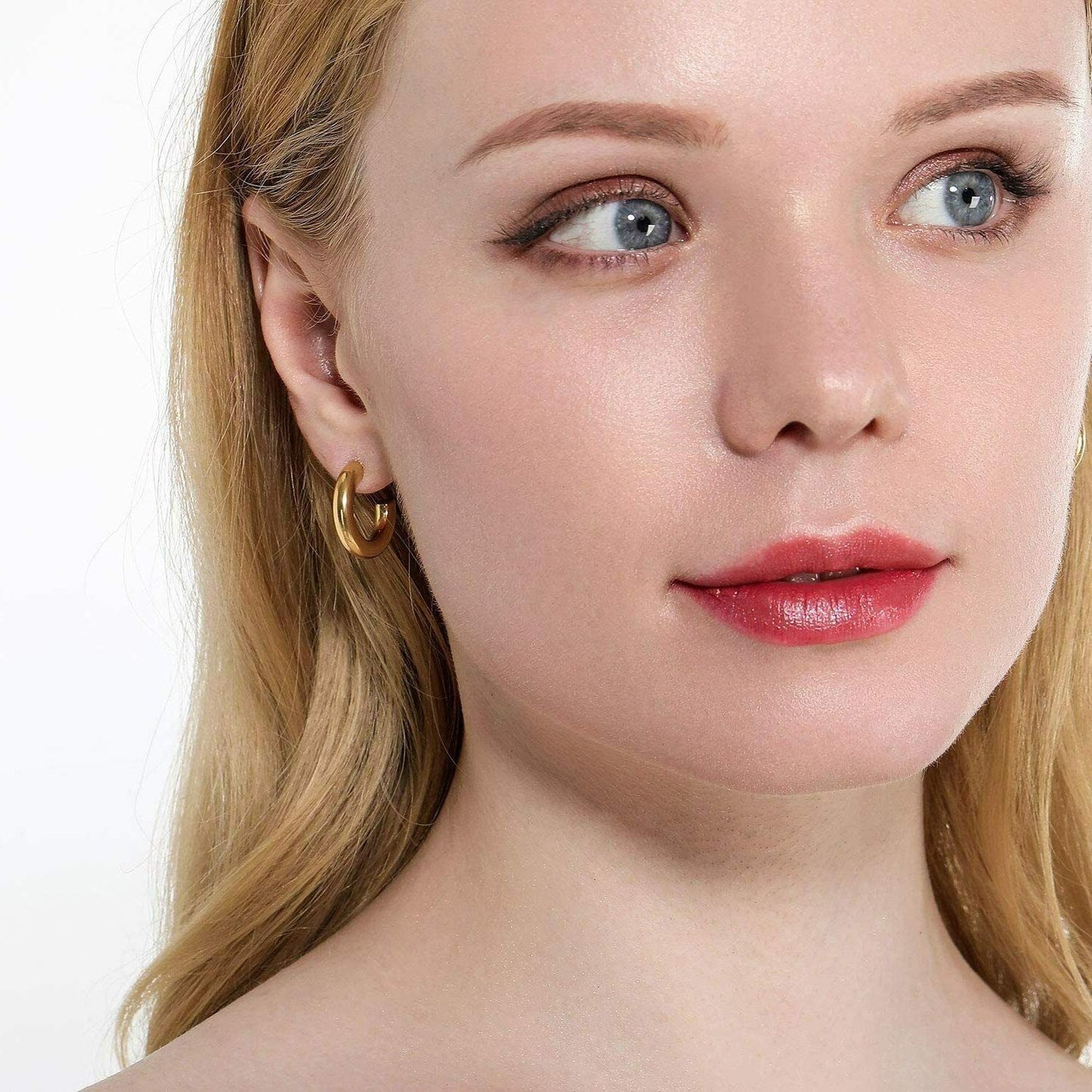 3CM Small Thick 14K Real Gold Plated Chunky Hypoallergenic Hoop Earrings 30MM