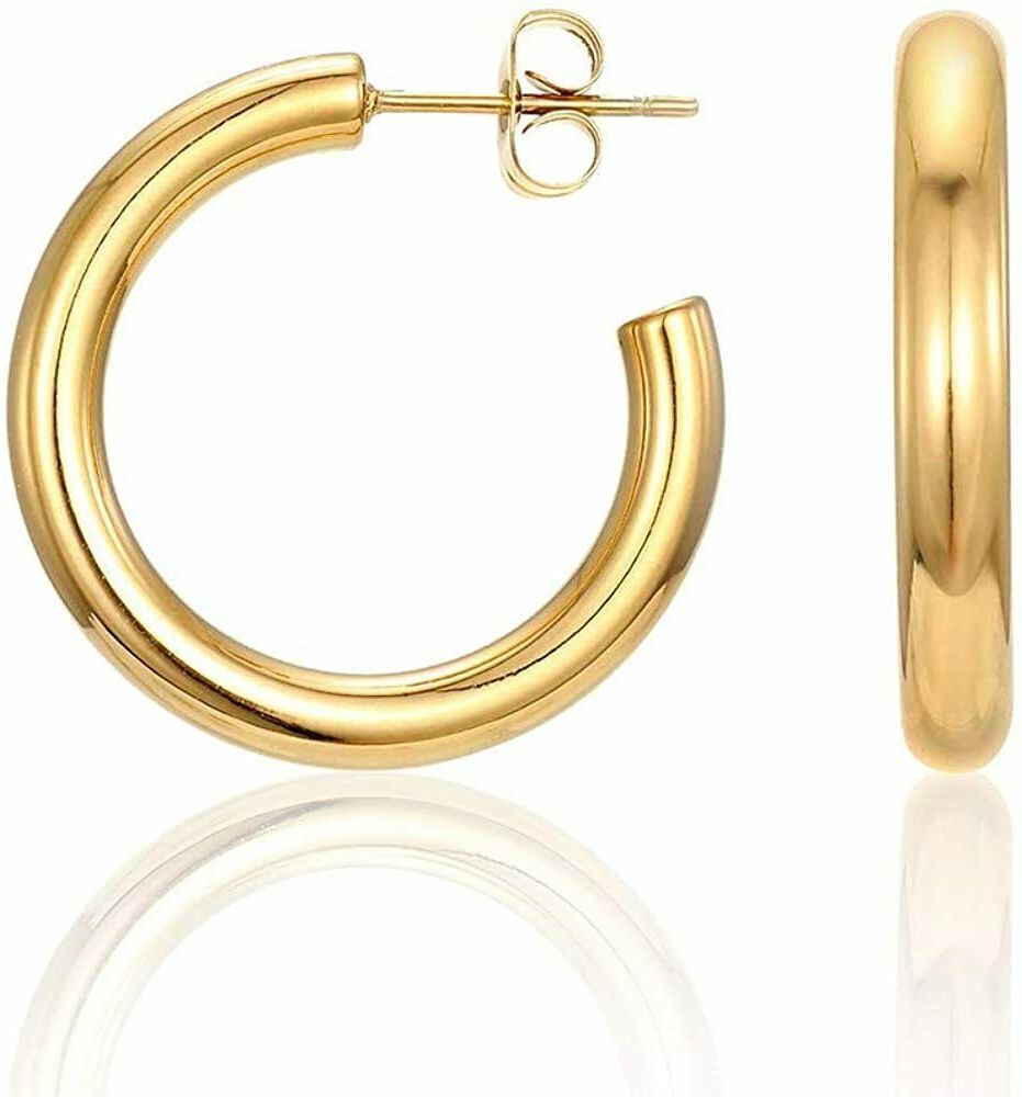 40MM Chunky Open Thick Gold Women 14K Gold Plated Lightweight Hoop Earrings 4CM