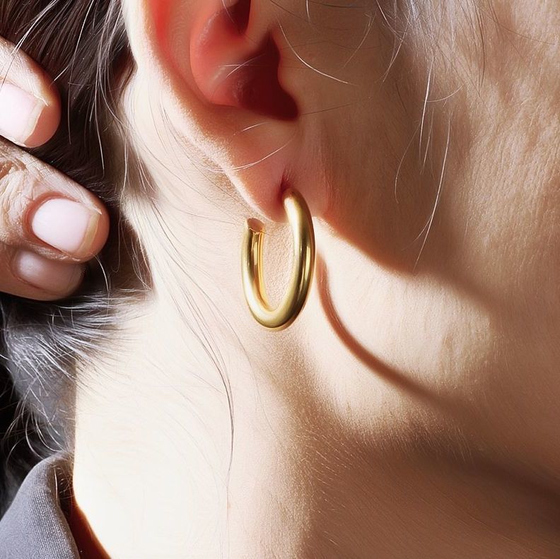 40MM Chunky Open Thick Gold Women 14K Gold Plated Lightweight Hoop Earrings 4CM