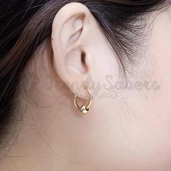 16MM Men Women Gold Plated Round Ball Bead Hippie Hoop Cartilage Earrings Pair