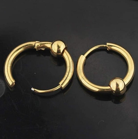 20MM Hypoallergenic Large Yellow Gold Ball Bead Clicker Hoop Stud Earrings Pair