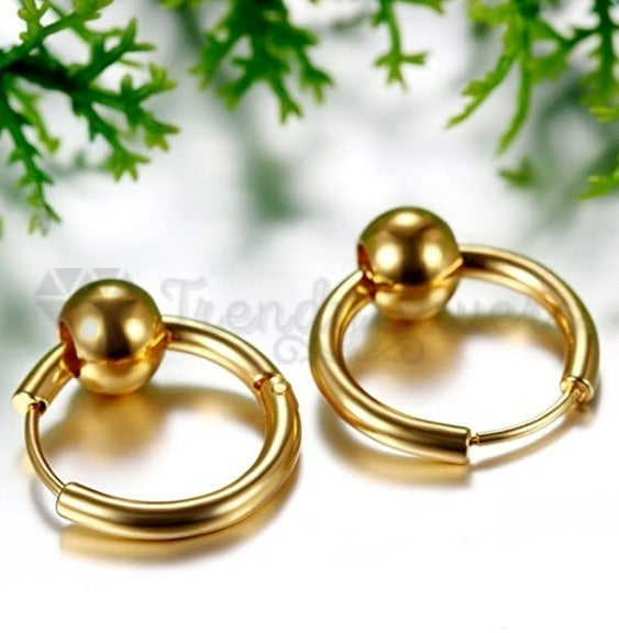 20MM Hypoallergenic Large Yellow Gold Ball Bead Clicker Hoop Stud Earrings Pair