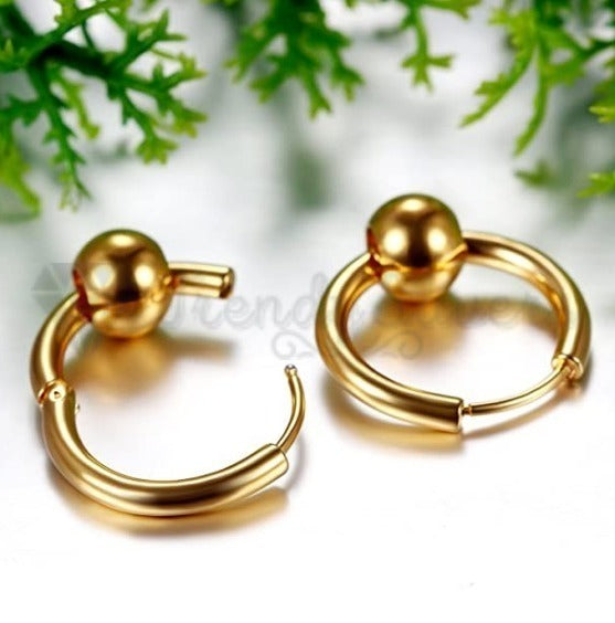 20MM Hypoallergenic Large Yellow Gold Ball Bead Clicker Hoop Stud Earrings Pair