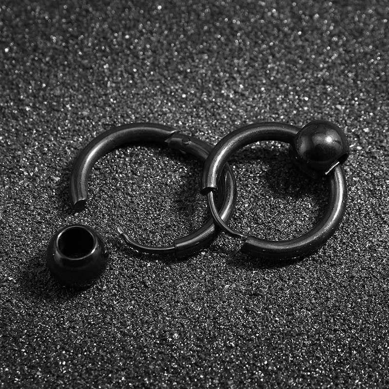 16MM Vintage Punk Black Bead Ball Huggie Hinged Endless Loop Hoop Earrings Pair