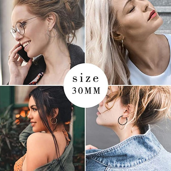 30MM Small Women's Girl's Stainless Steel Rose Gold Smooth Dangle Hoop Earrings 3CM