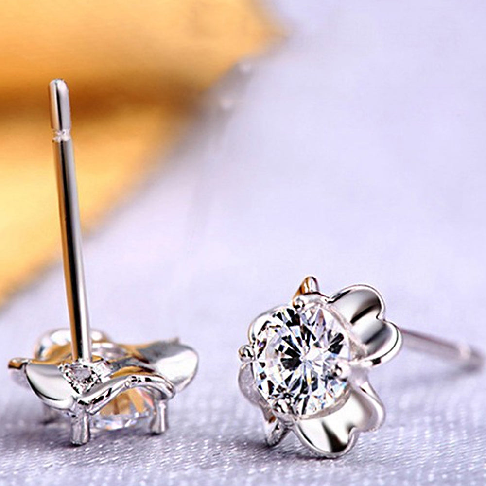 925 Sterling Silver Clover Crystal Stud Earrings