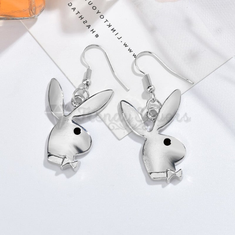 18ct Gold Plated Silver Tone Bunny Brushed Rabbit Head Shaped Drop Stud Earrings