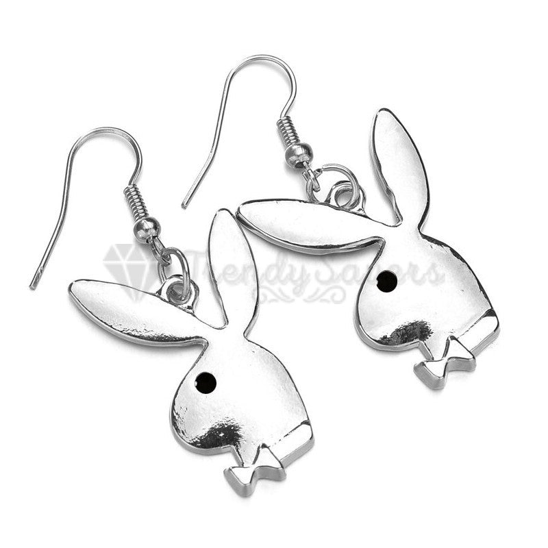 18ct Gold Plated Silver Tone Bunny Brushed Rabbit Head Shaped Drop Stud Earrings