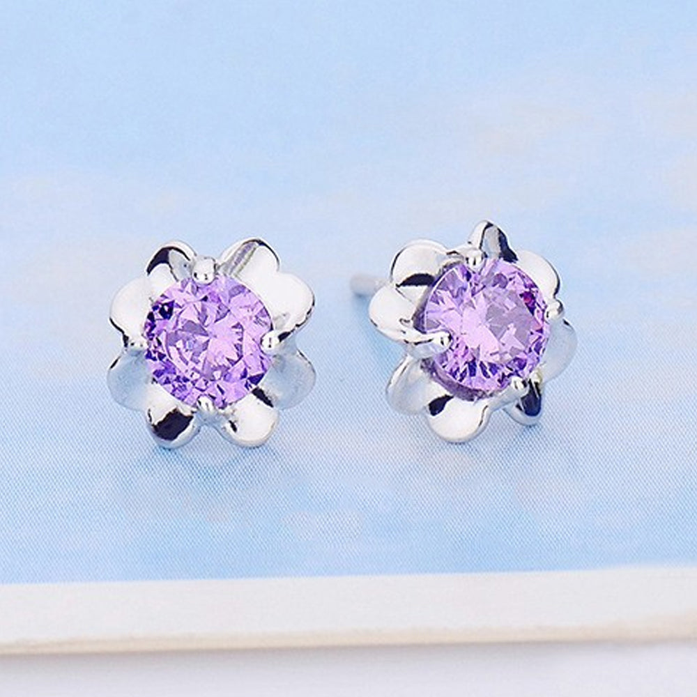 925 Sterling Silver Clover Crystal Stud Earrings