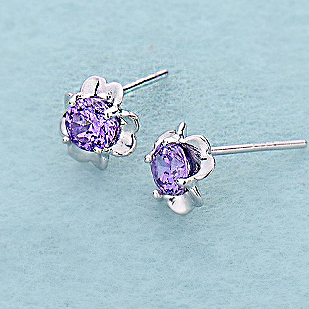 925 Sterling Silver Clover Crystal Stud Earrings