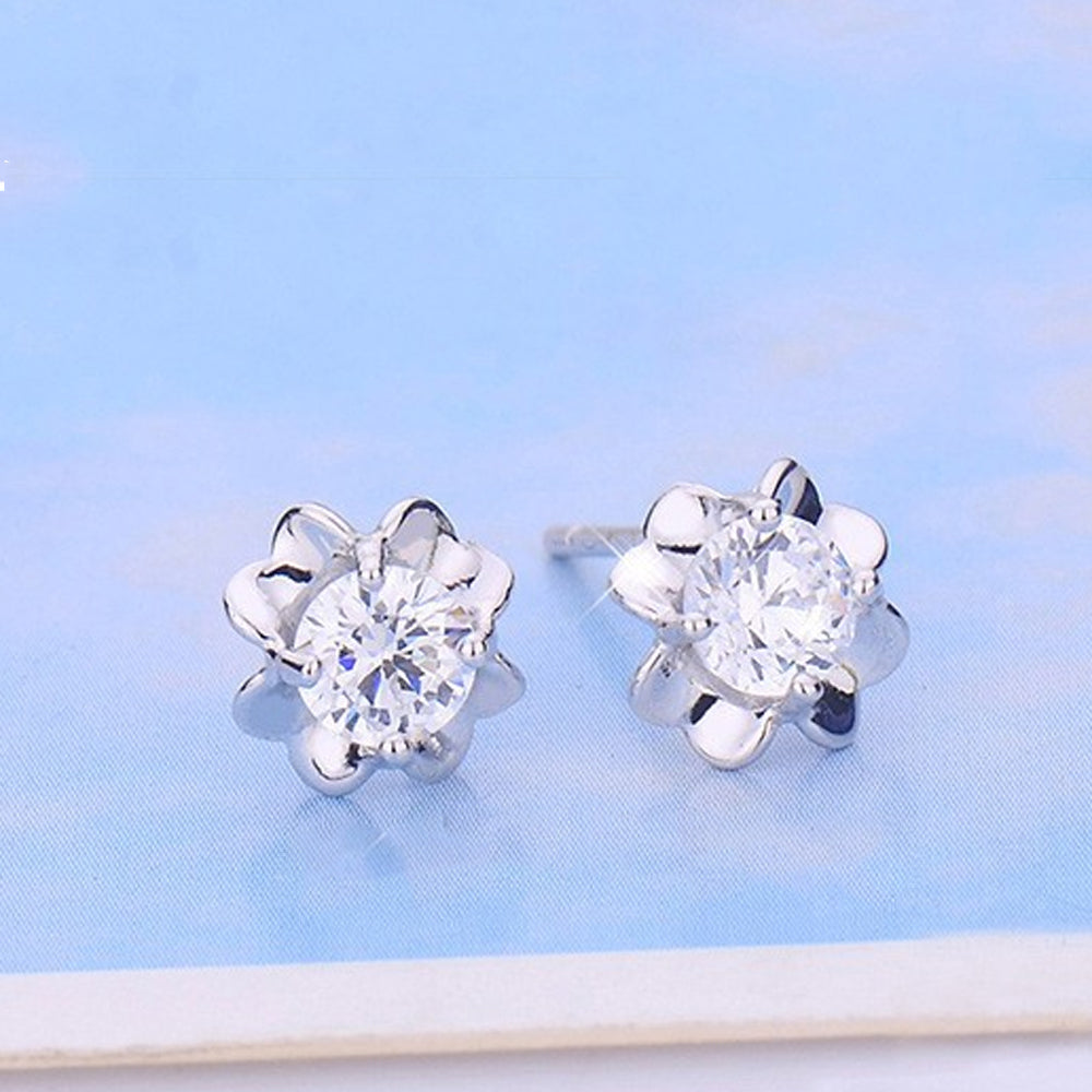 925 Sterling Silver Clover Crystal Stud Earrings