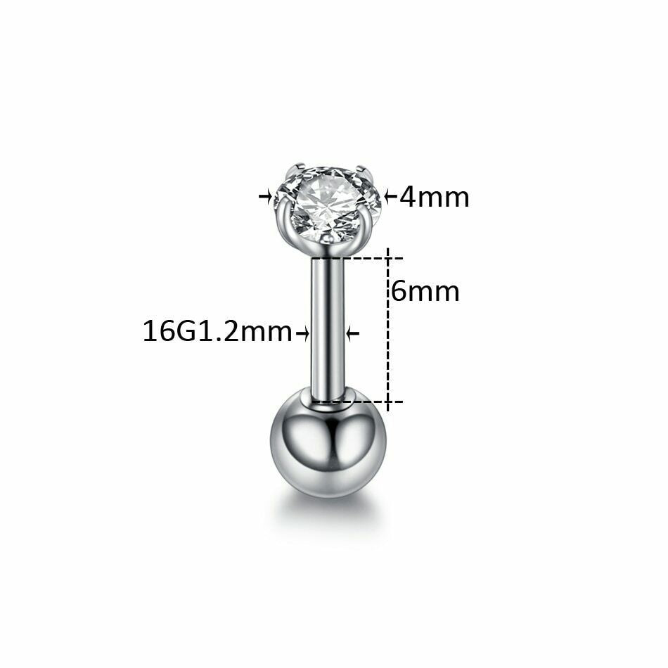Stud Tragus Earring Set 16G CZ Crystal Surgical Steel Helix Jewelry Women Men