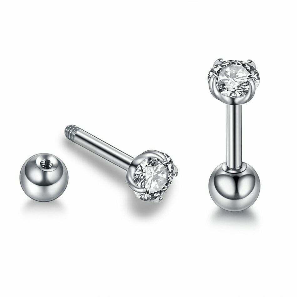 Stud Tragus Earring Set 16G CZ Crystal Surgical Steel Helix Jewelry Women Men