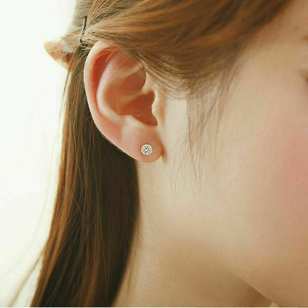 Royal Elegant Studs Cute Round 6 Claws CZ Gold Plated Stainless Steel Earrings