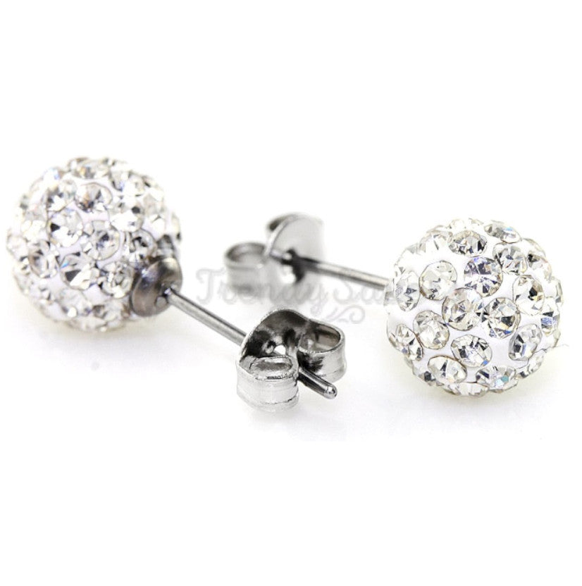 Shiny White Disco Ball Ear Piercing Studs Stud Earrings Surgical Steel Pair 5MM