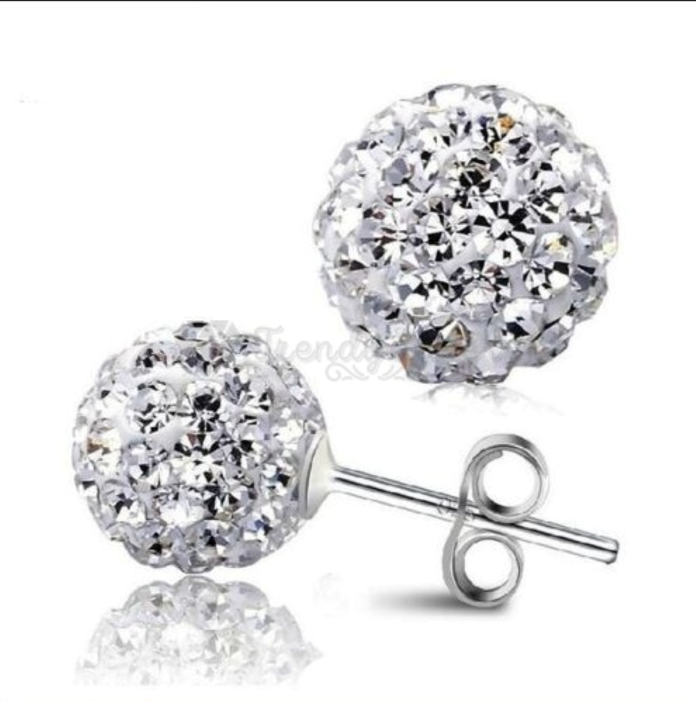 Shiny White Disco Ball Ear Piercing Studs Stud Earrings Surgical Steel Pair 5MM