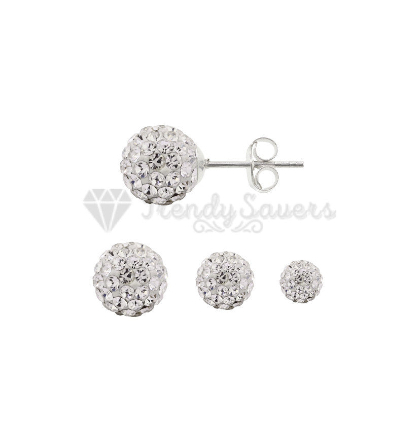 Shiny White Disco Ball Ear Piercing Studs Stud Earrings Surgical Steel Pair 5MM