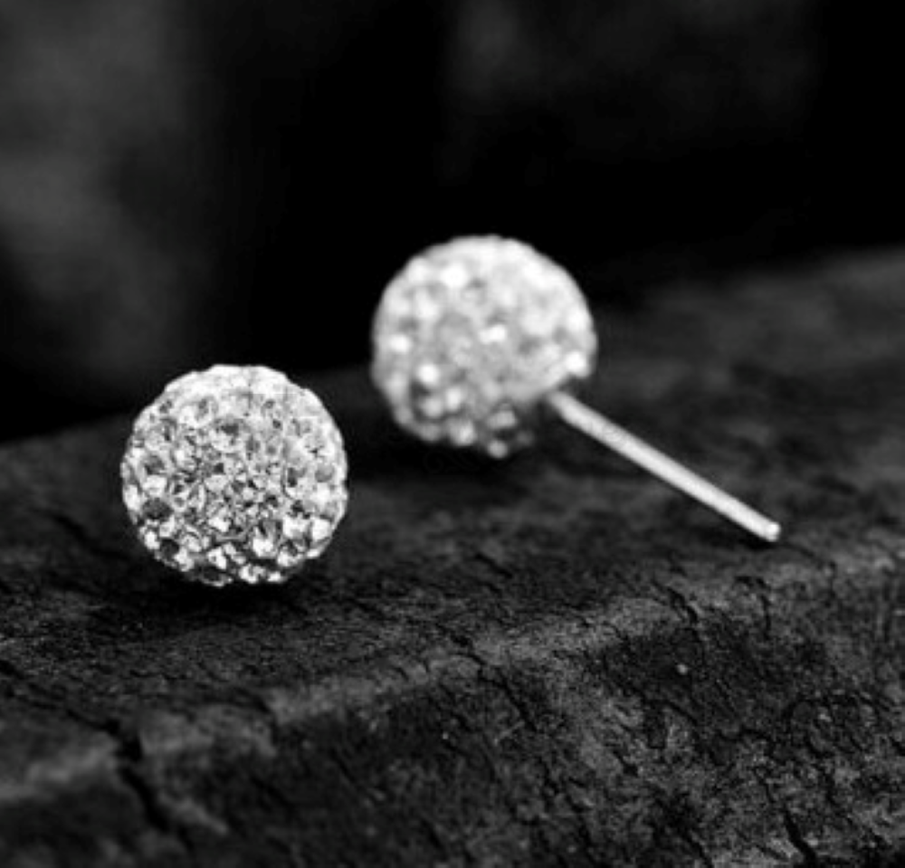 Shiny White Disco Ball Ear Piercing Studs Stud Earrings Surgical Steel Pair 5MM