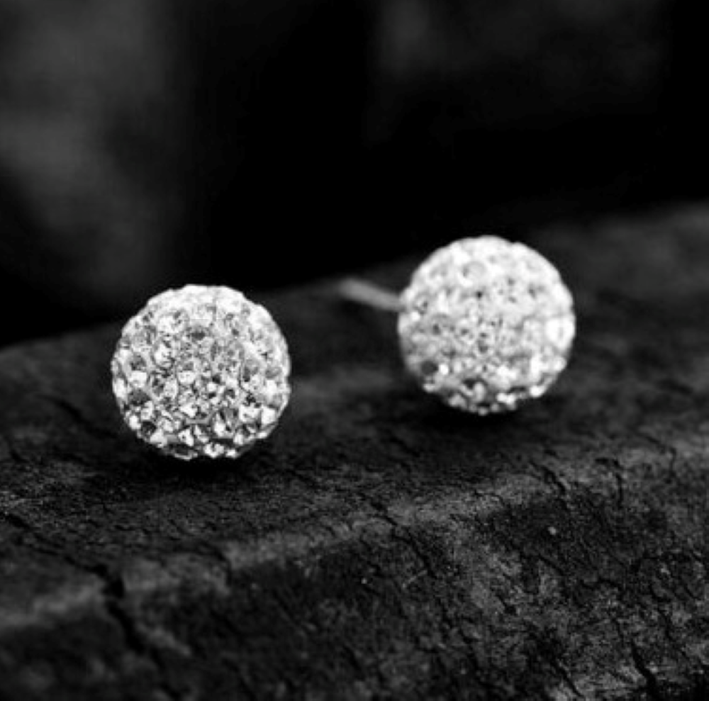 Shiny White Disco Ball Ear Piercing Studs Stud Earrings Surgical Steel Pair 5MM