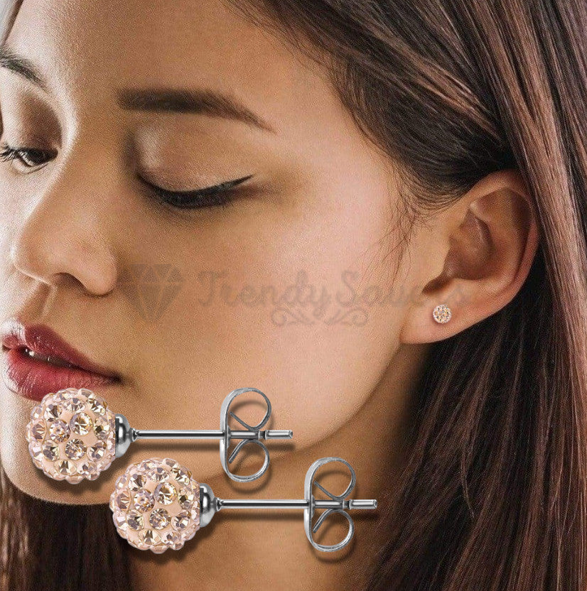 Disco Ball Champagne Ear Piercing Studs Stud Earrings Surgical Steel Pair 5MM