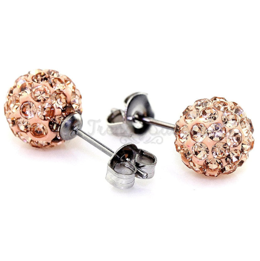 Disco Ball Champagne Ear Piercing Studs Stud Earrings Surgical Steel Pair 5MM