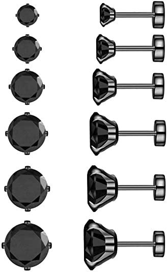 3mm Surgical Steel Cubic Zirconia Stud Earrings Cartilage Ear Piercings Flat Screw Backs