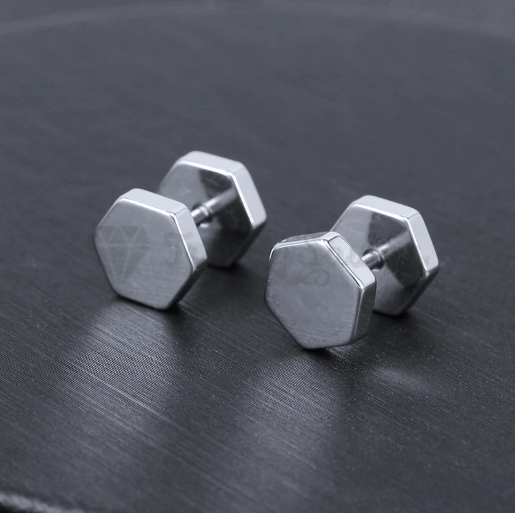 5MM Small Hexagon Shape Dumbbell Screw Stud Earrings Cartilage Piercing Silver