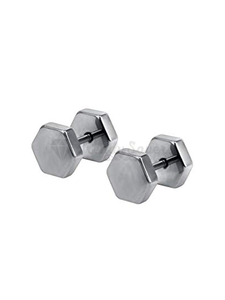 5MM Small Hexagon Shape Dumbbell Screw Stud Earrings Cartilage Piercing Silver