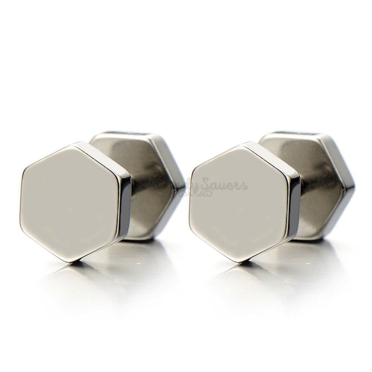5MM Small Hexagon Shape Dumbbell Screw Stud Earrings Cartilage Piercing Silver