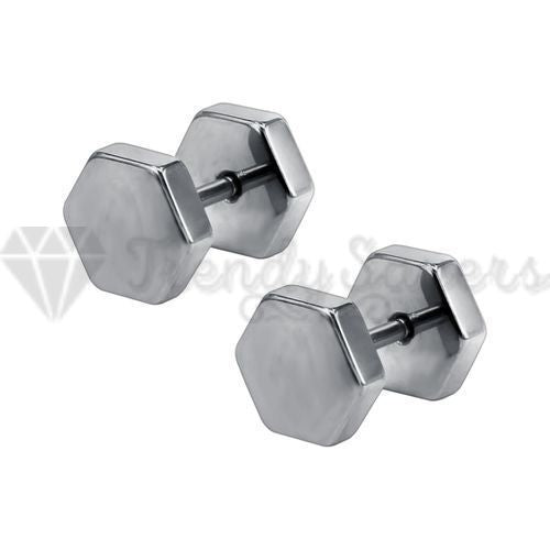 5MM Small Hexagon Shape Dumbbell Screw Stud Earrings Cartilage Piercing Silver