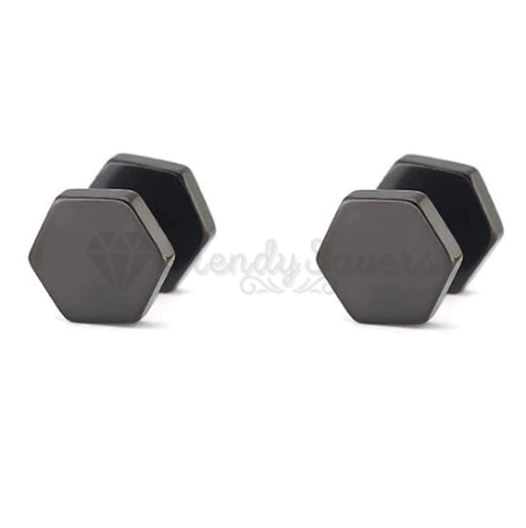 Double Hexagon Dumbbell Screw Black Fashion Stud Earrings Men Women Jewelry 4MM