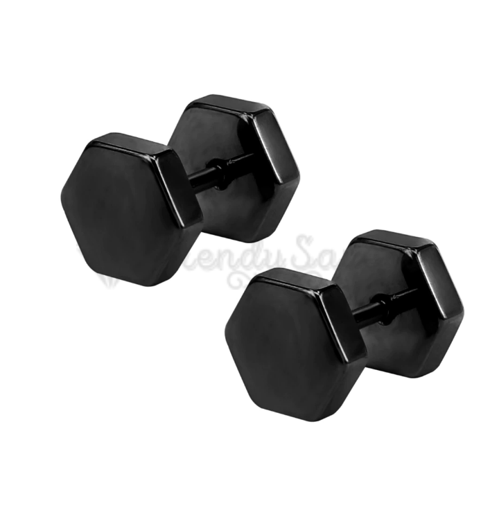 Double Hexagon Dumbbell Screw Black Fashion Stud Earrings Men Women Jewelry 4MM
