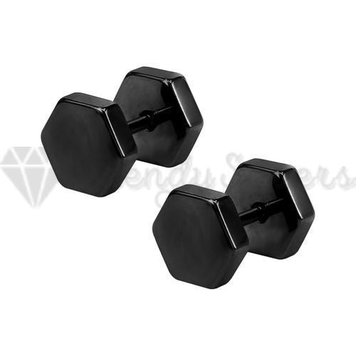 Double Hexagon Dumbbell Screw Black Fashion Stud Earrings Men Women Jewelry 4MM