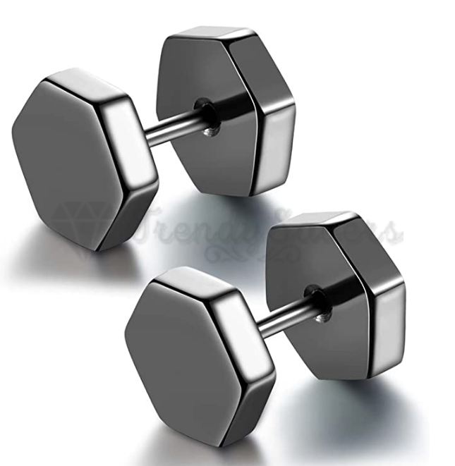 Unisex Women Men Hexagon Dumbbells Screw Ear Studs Earrings Piercing Jewelry 5MM