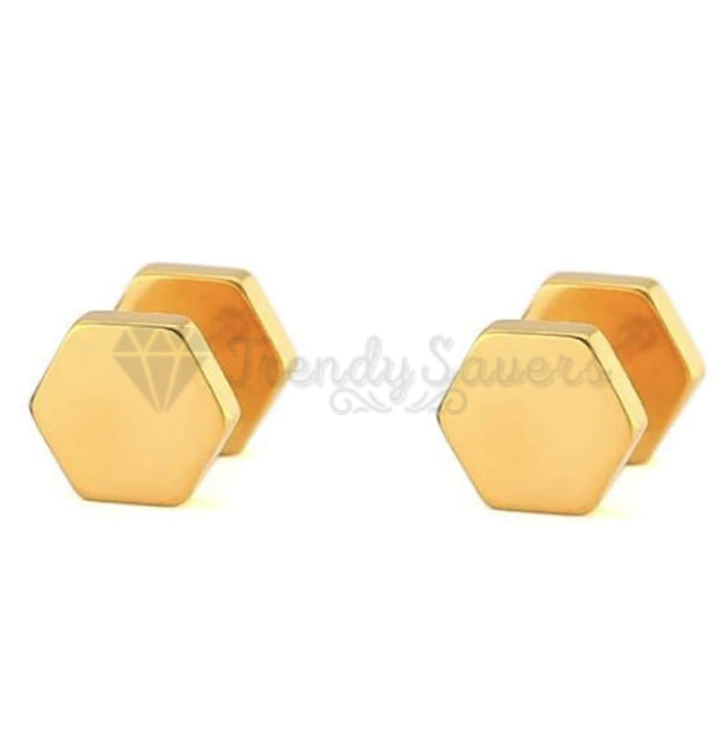 Surgical Steel Mens Womens Gold Hexagon Screw Cheater Plugs Stud Earrings 5MM