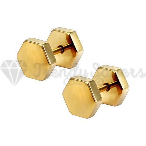 Surgical Steel Mens Womens Gold Hexagon Screw Cheater Plugs Stud Earrings 5MM