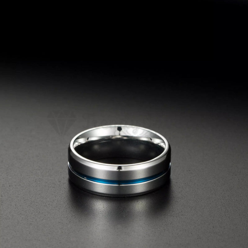 Silver Thin Blue Line Wedding Engagement Promise Ring Band Size 6 (16mm) L - M