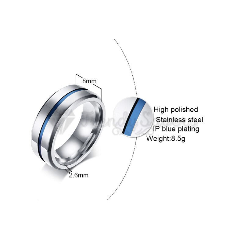 Silver Thin Blue Line Wedding Engagement Promise Ring Band Size 6 (16mm) L - M