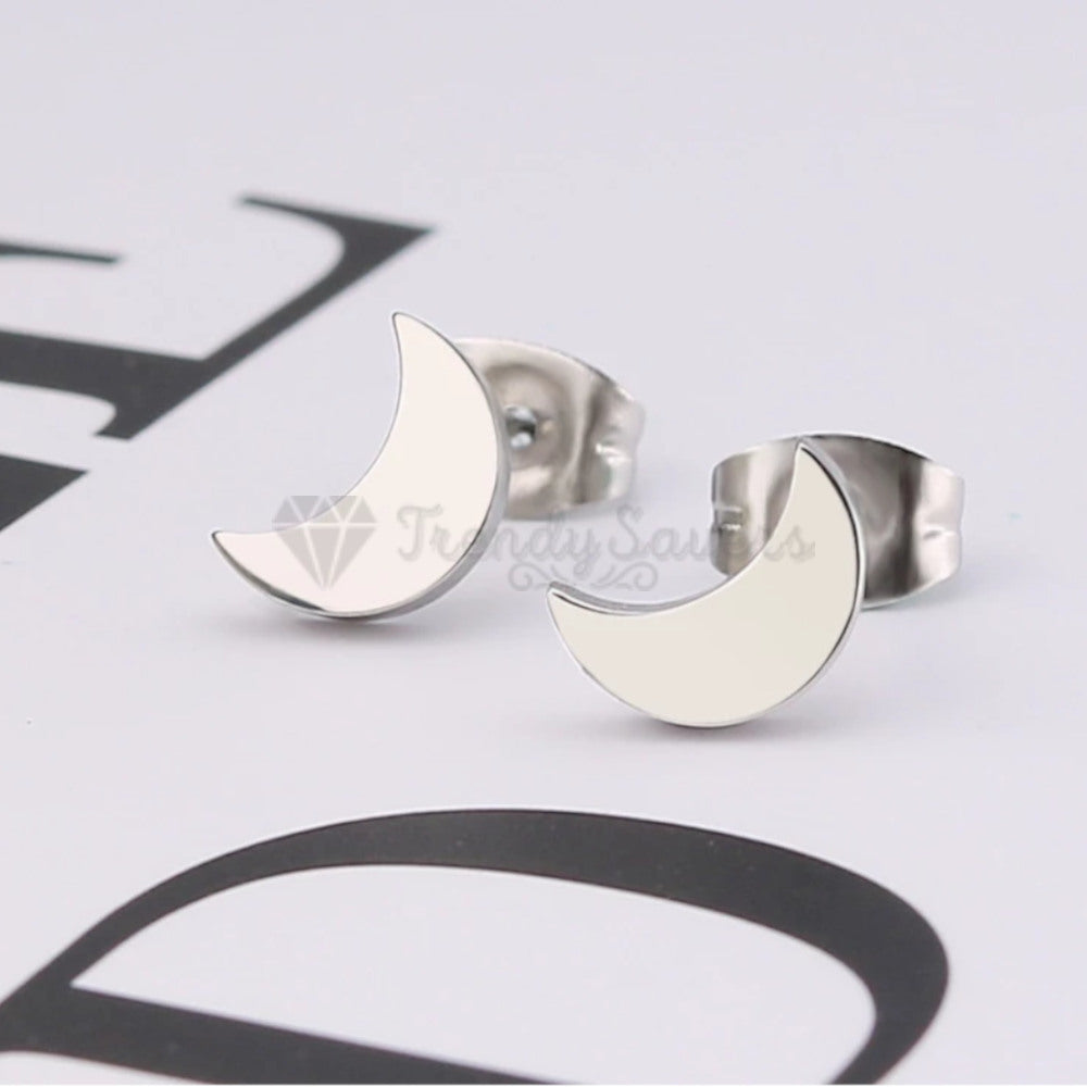Hypoallergenic Stainless Steel Silver Lovely Moon Ear Stud Fashion Trend Earrings