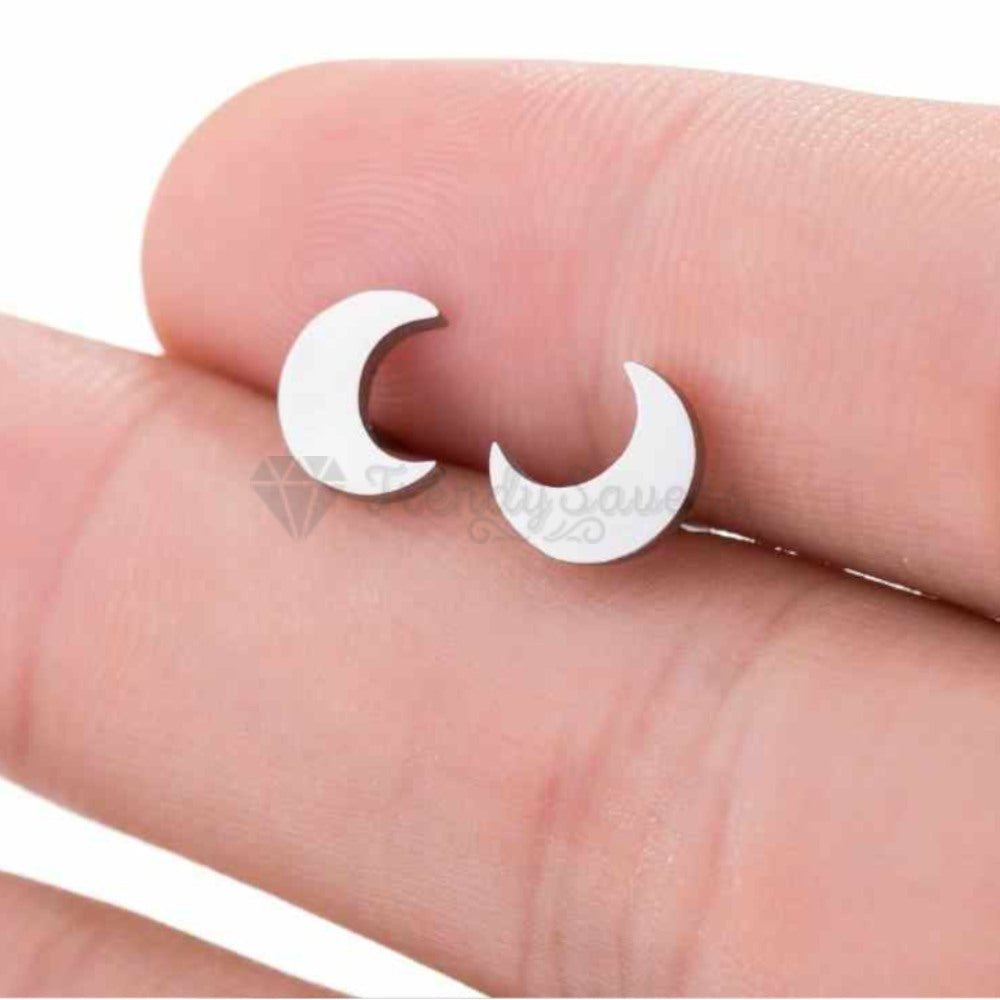 Hypoallergenic Stainless Steel Silver Lovely Moon Ear Stud Fashion Trend Earrings