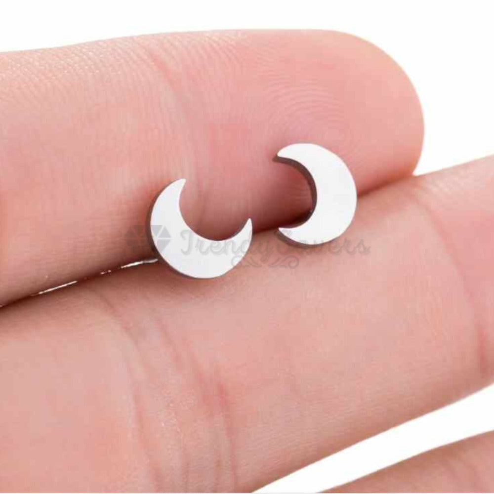 Hypoallergenic Stainless Steel Silver Lovely Moon Ear Stud Fashion Trend Earrings