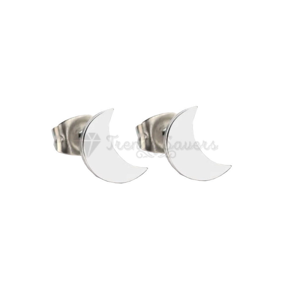 Hypoallergenic Stainless Steel Silver Lovely Moon Ear Stud Fashion Trend Earrings